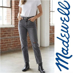 Madewell 27 Perfect Vintage Jeans Knee Rip High Rise Raw Hem Cosner Black Gray